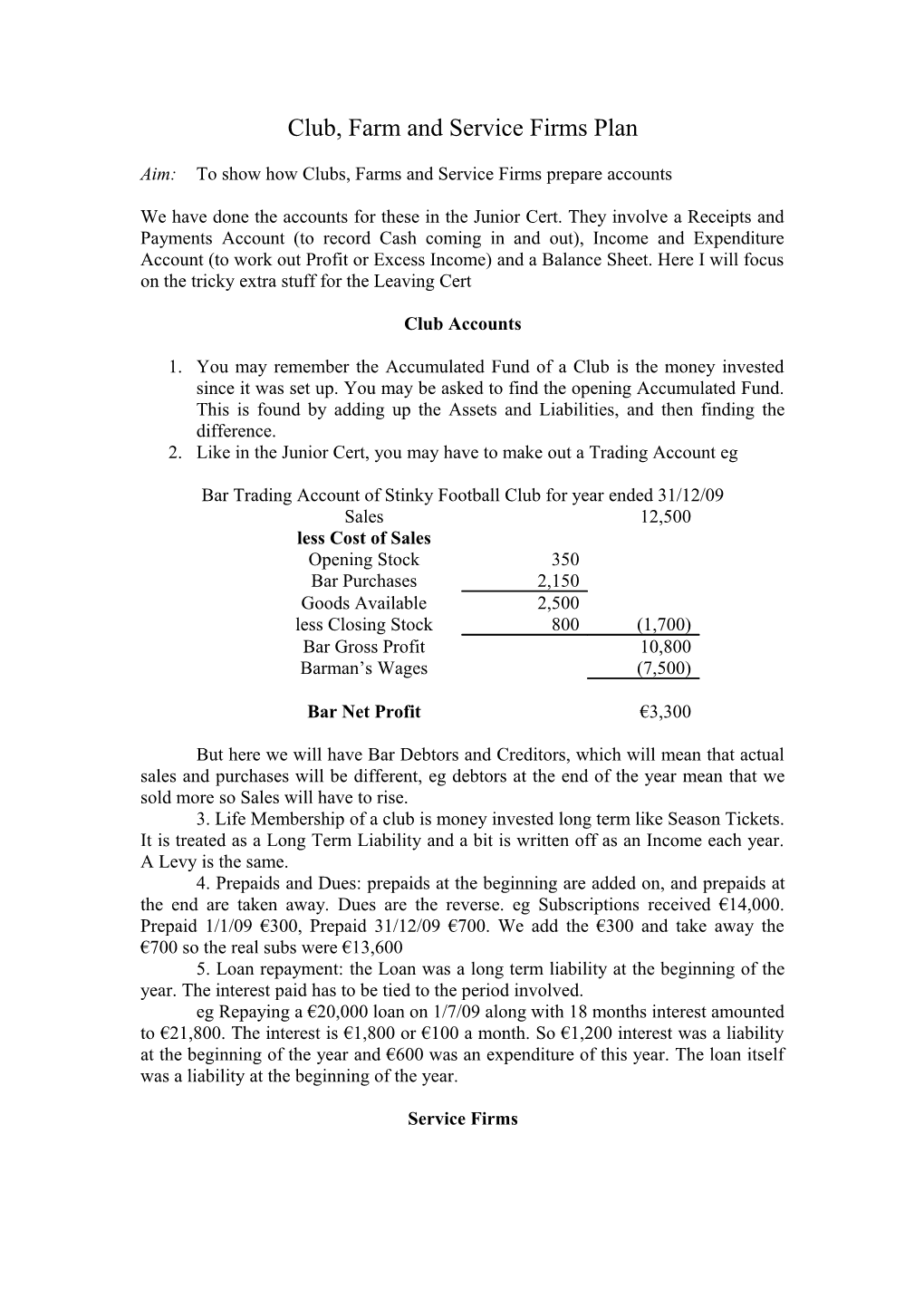 Tabular Statements Plan