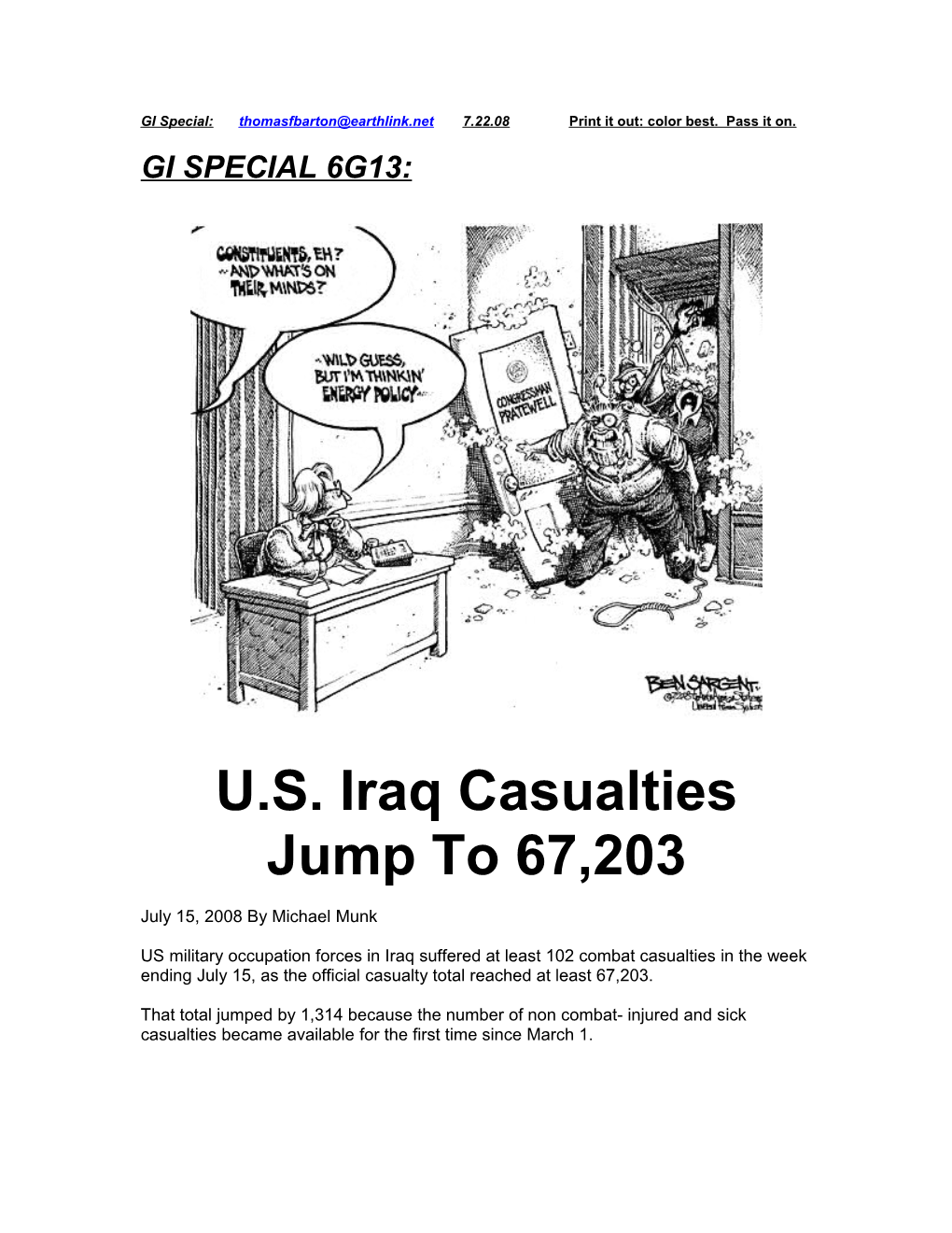 U.S. Iraq Casualties Jump to 67,203