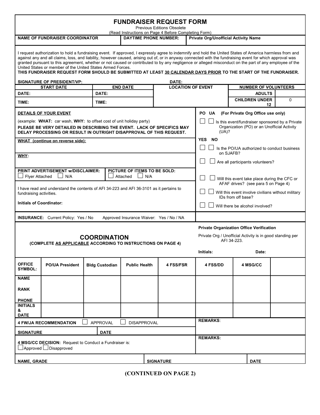 Fundraiser/ Use of Base Facilities Request Form