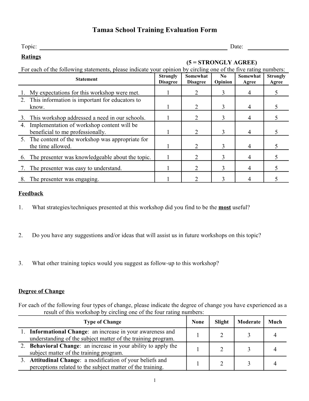 Training Evaluation Form