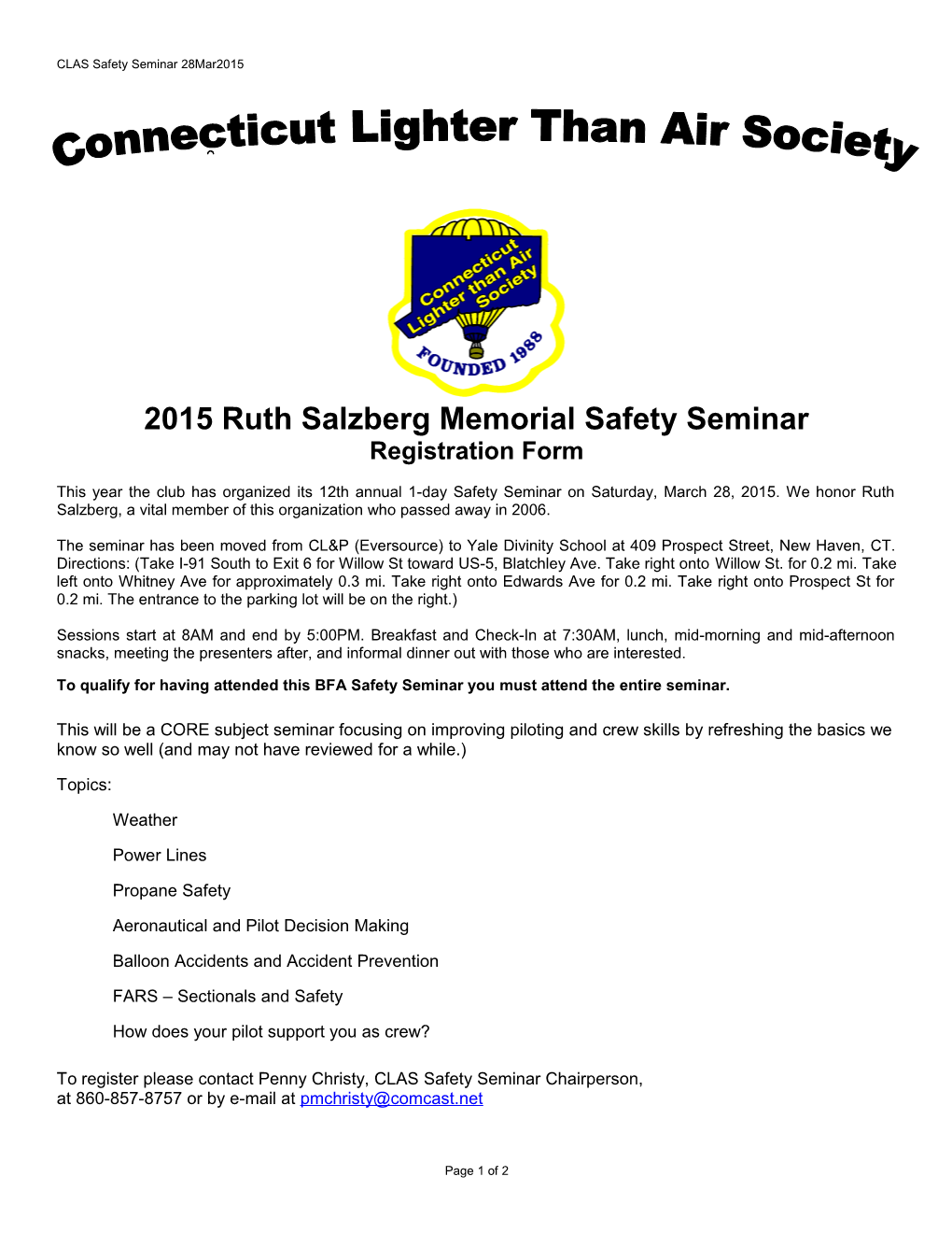 2015Ruth Salzberg Memorial Safety Seminar