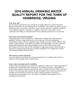 2016 Annual Drinking Water Quality Report for the Town of Kenbridge, Virginia