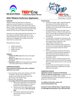 2016 Tedxerie Performer Application