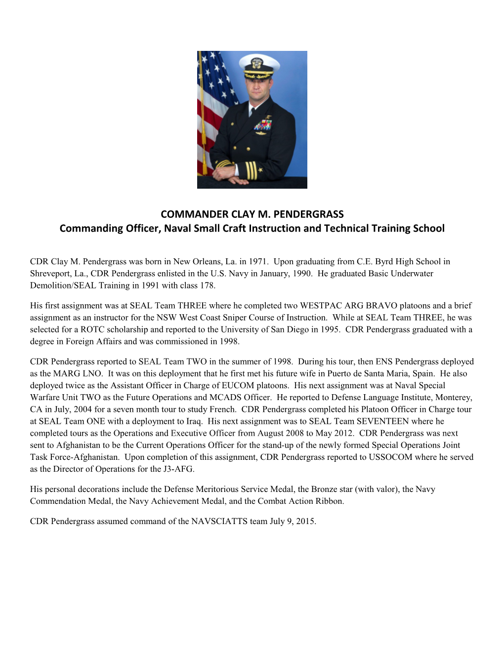 Commanding Officer, Naval Small Craft Instruction and Technical Training School
