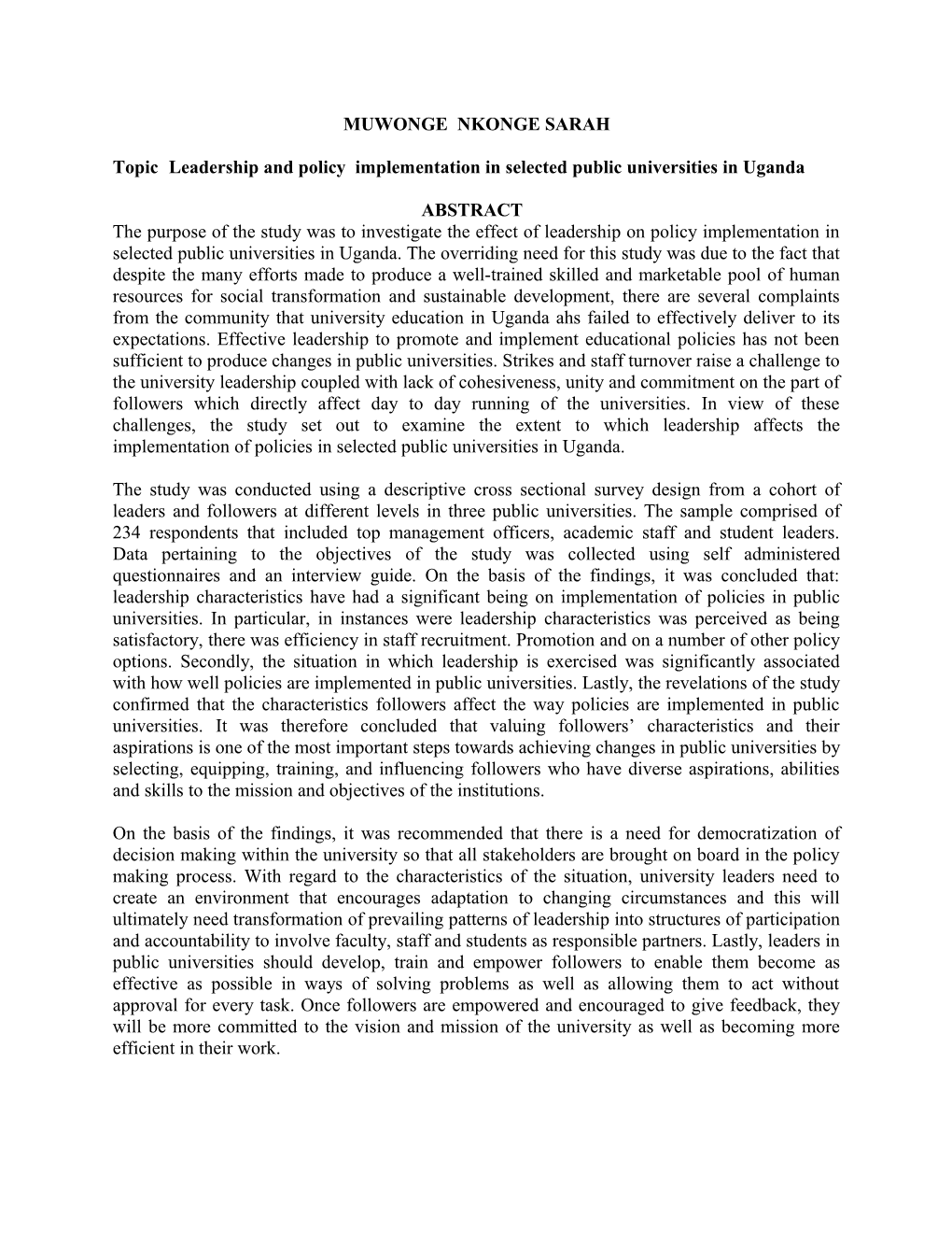 Topic Leadership and Policy Implementation in Selected Public Universities in Uganda
