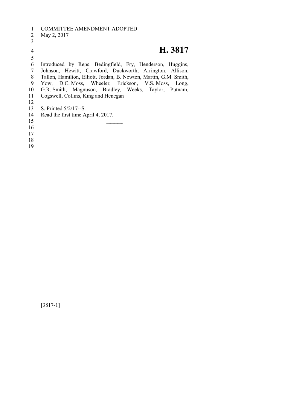 2017-2018 Bill 3817 Text of Previous Version (May 2, 2017) - South Carolina Legislature Online