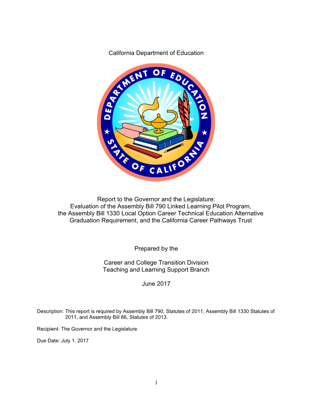 2017 Legislative Report - CCPT (CA Dept of Education)