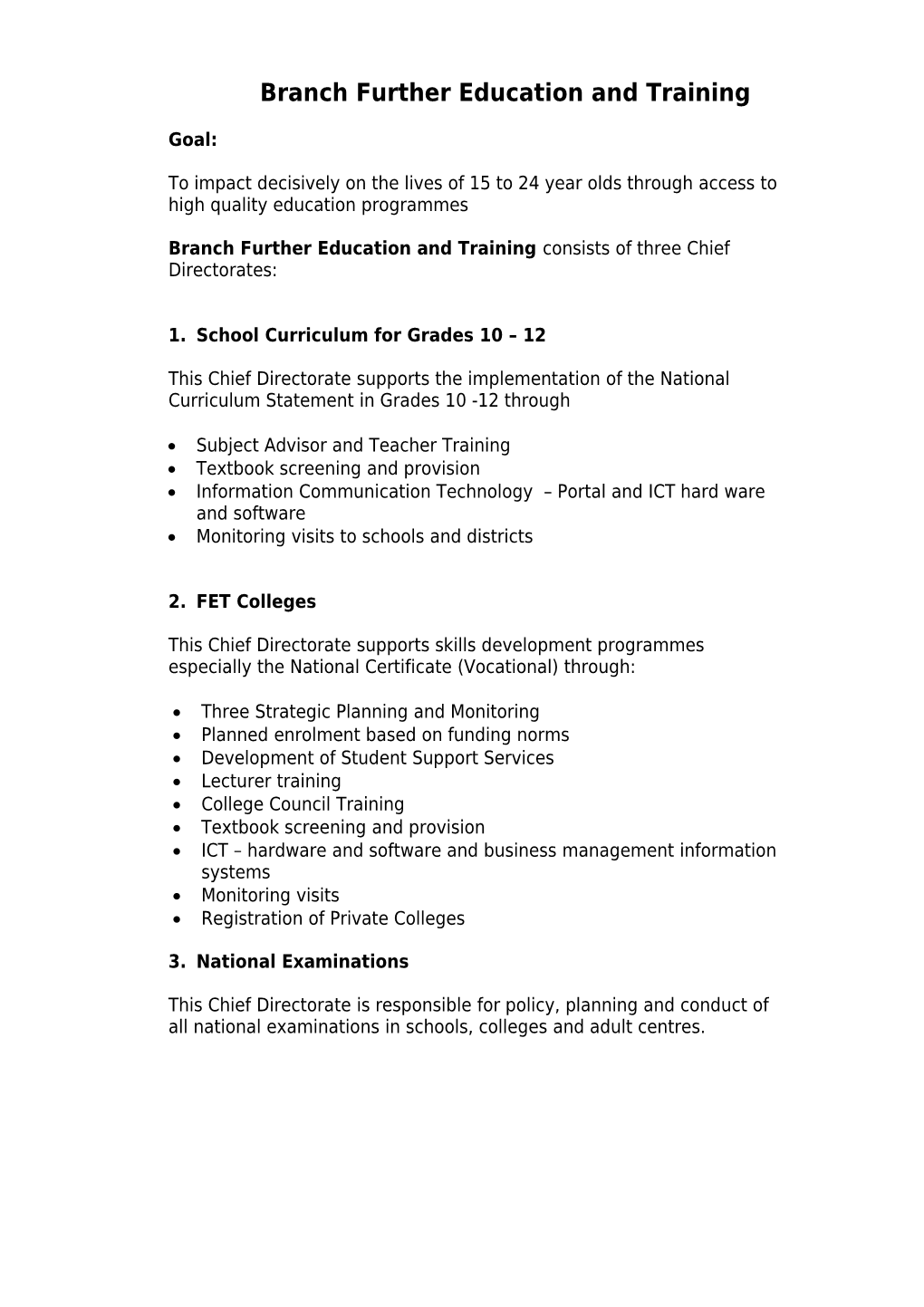 Branch Further Education and Training