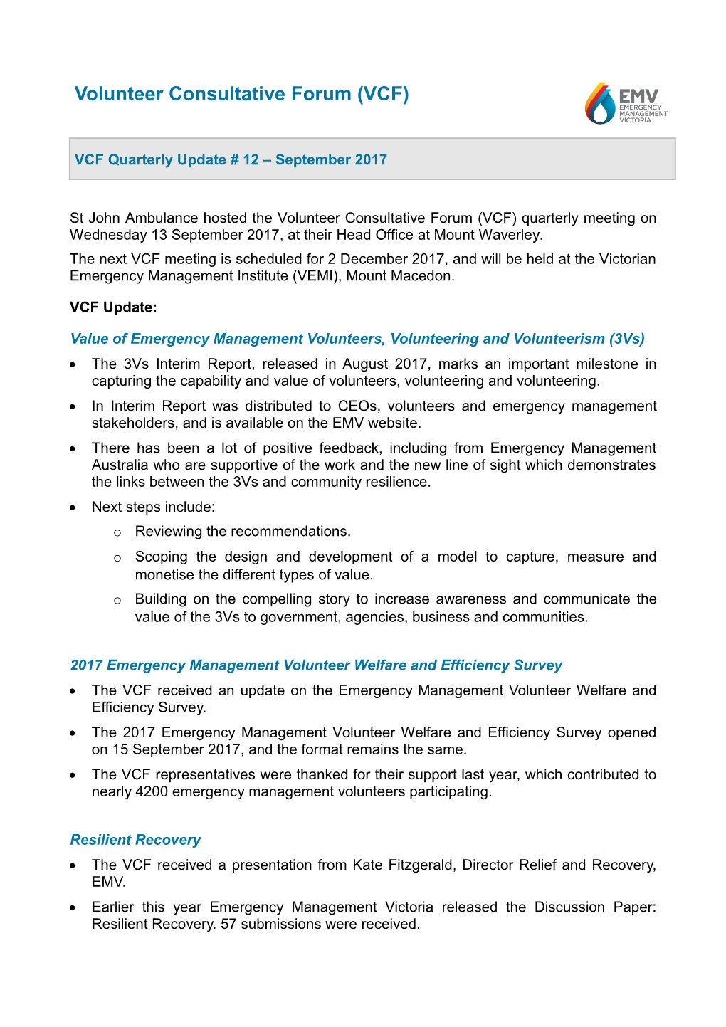 Value of Emergency Management Volunteers, Volunteering and Volunteerism (3Vs)