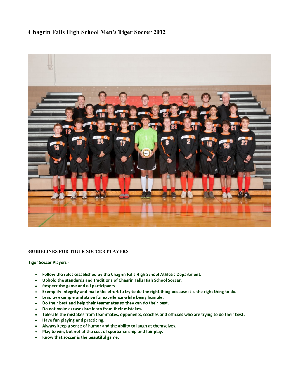 Chagrin Falls High School Men's Tiger Soccer 2012