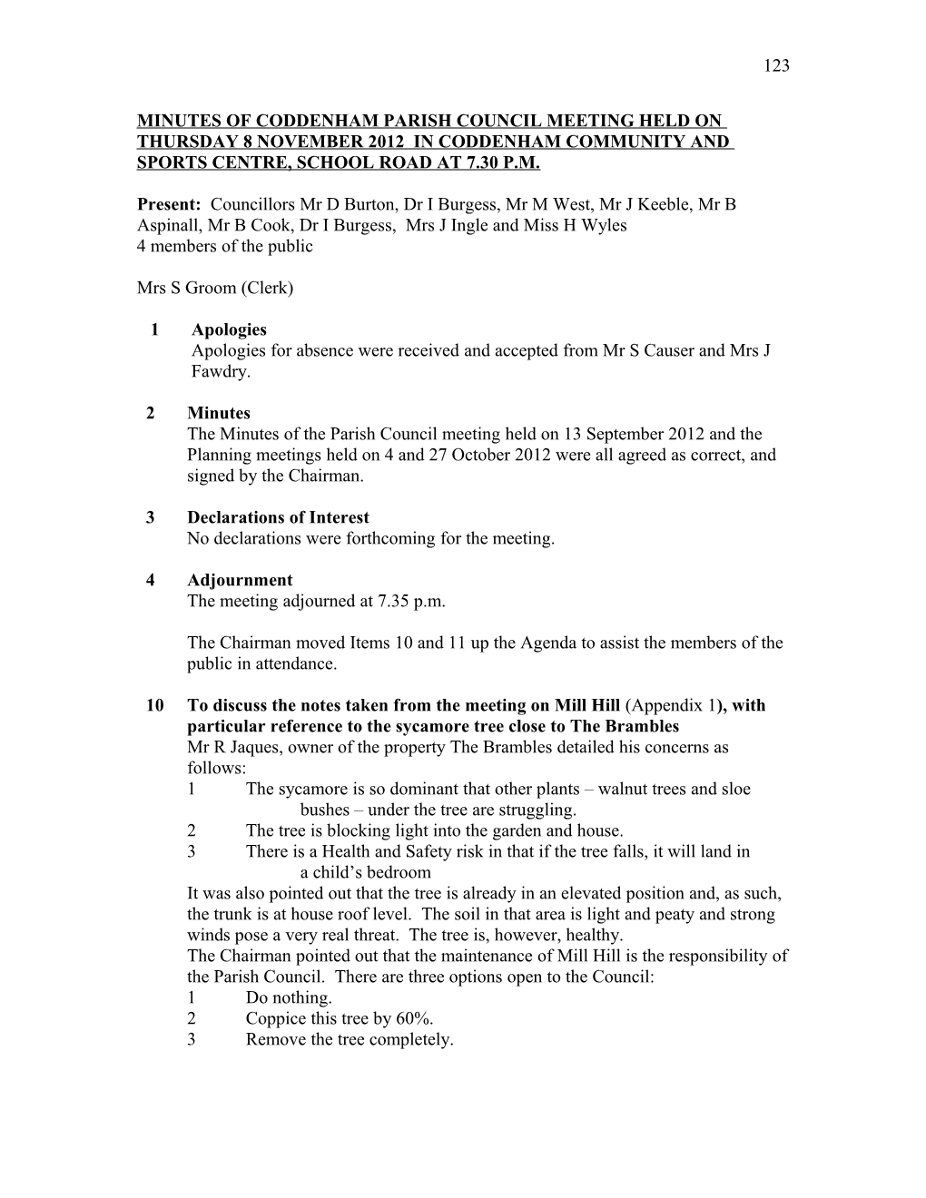 Minutes of Coddenham Parish Council Meeting Held on Thursday 17 November 2011 in Coddenham