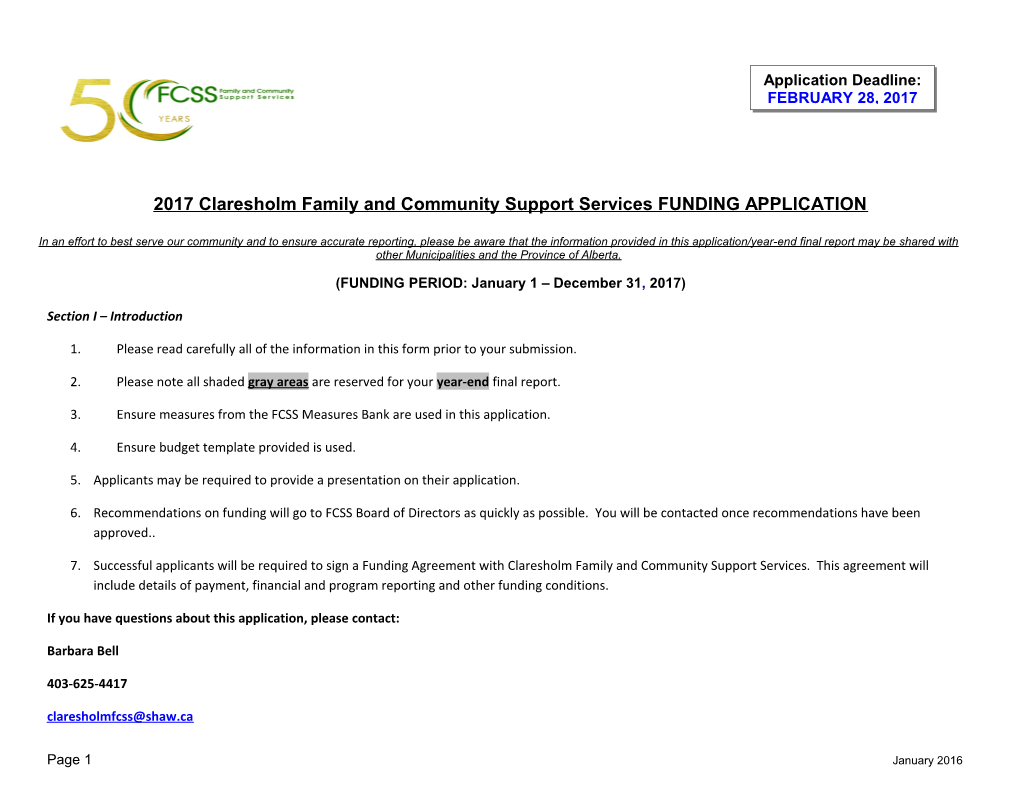 2017Claresholm Family and Community Support Services FUNDING APPLICATION