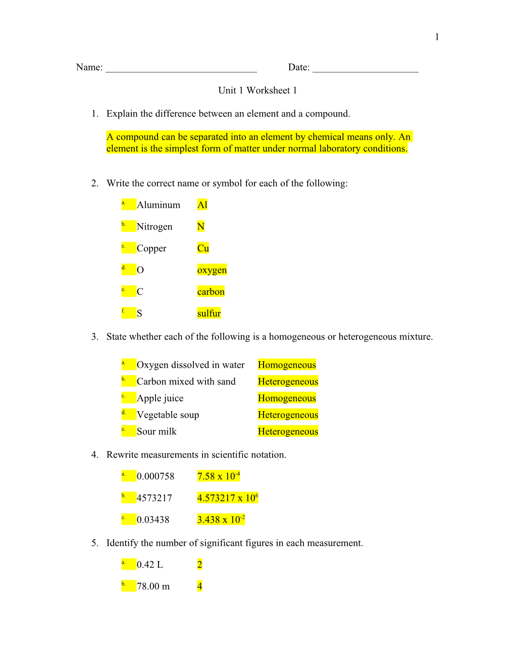 Unit 1 Worksheet 1