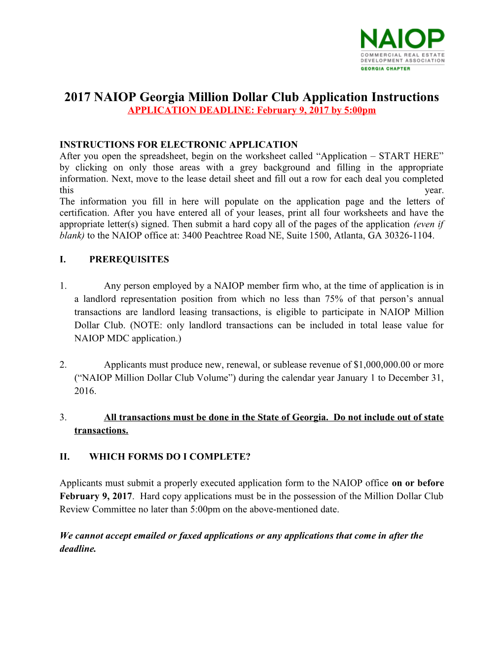 2017NAIOP Georgia Million Dollar Club Application Instructions