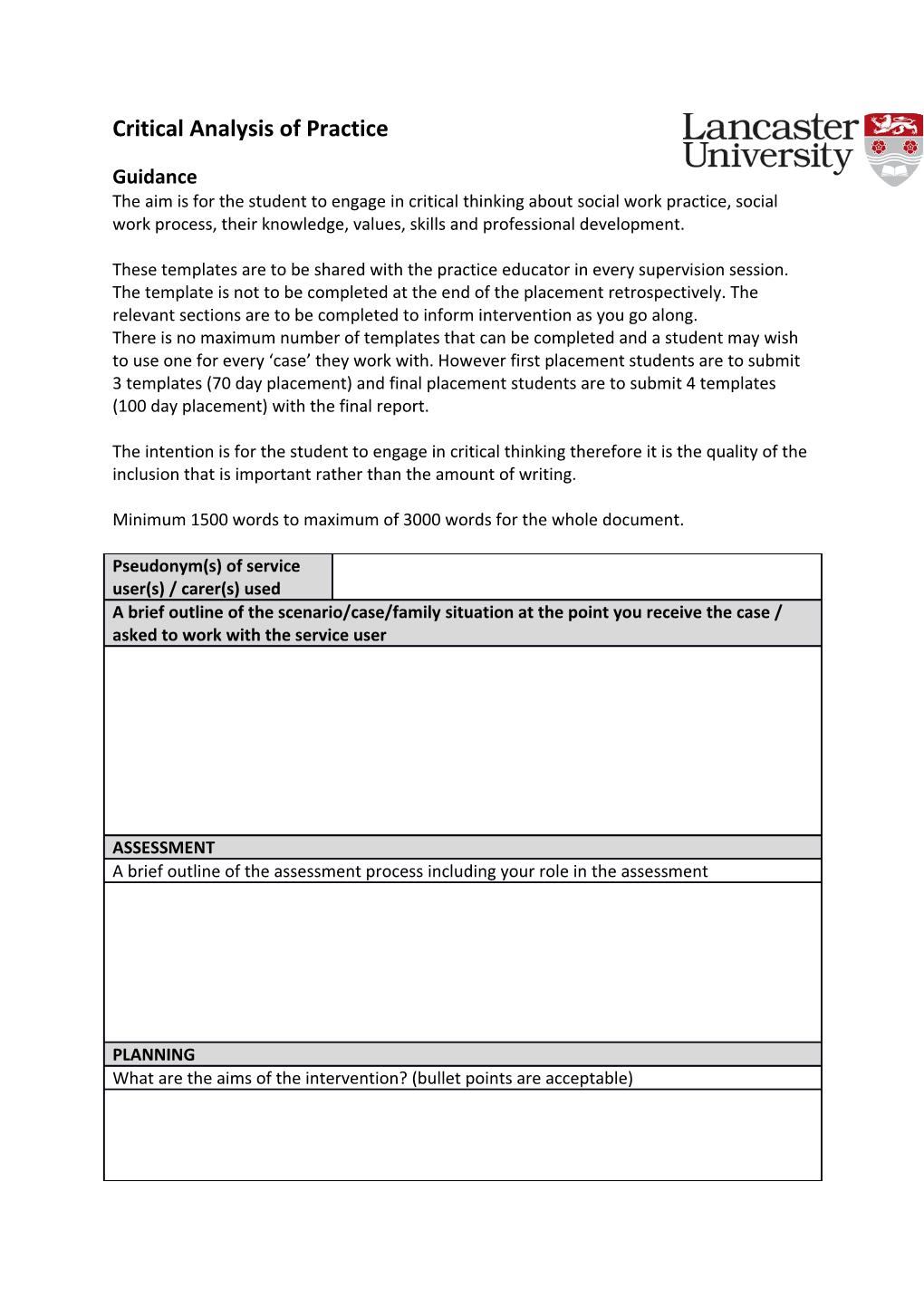 These Templates Are to Be Shared with the Practice Educator in Every Supervision Session