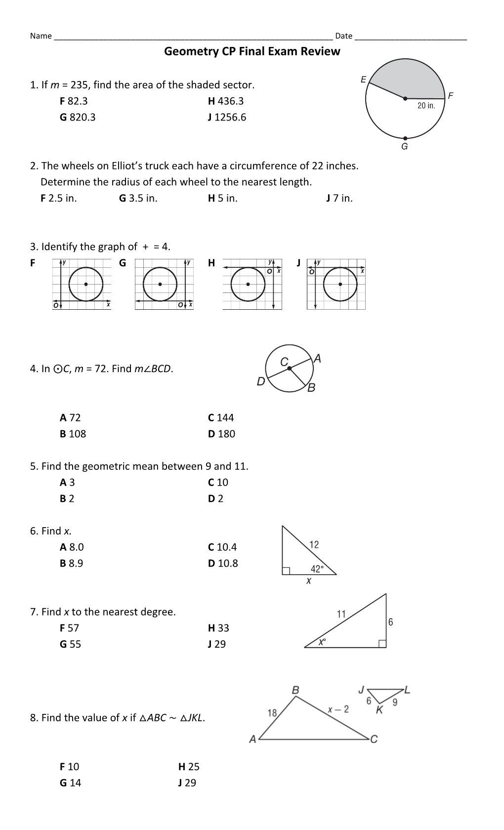 Geometry CP Final Exam Review