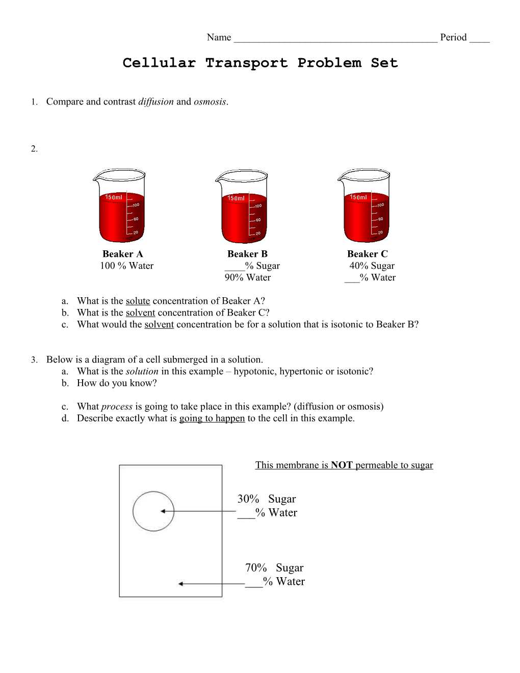 Diffusion and Osmosis Problem Set