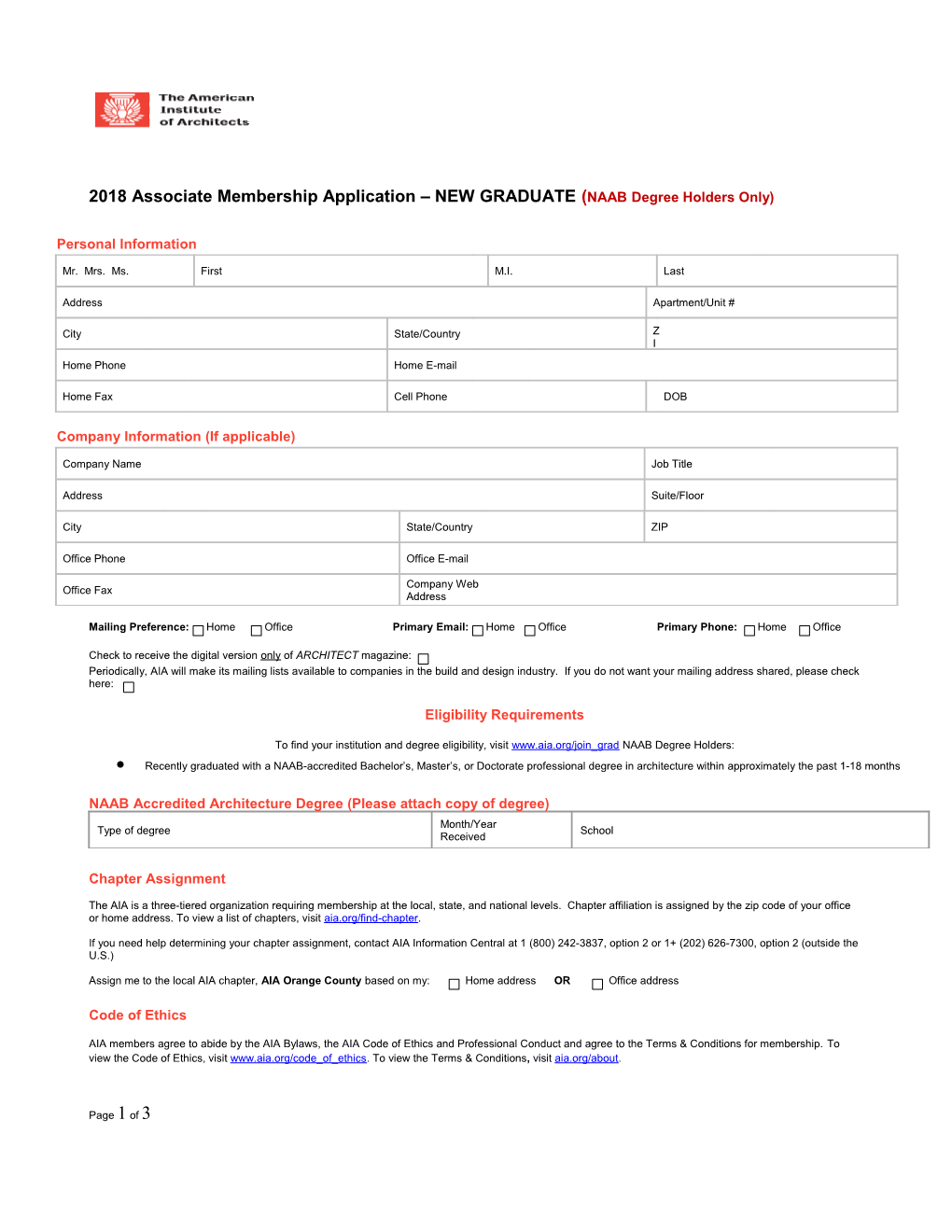 2018Associate Membership Application NEW GRADUATE (NAAB Degree Holders Only)