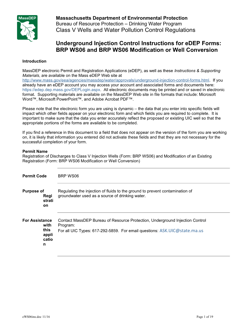 BRP WS 06 UIC Modification Or Well Conversion Application Fact Sheet