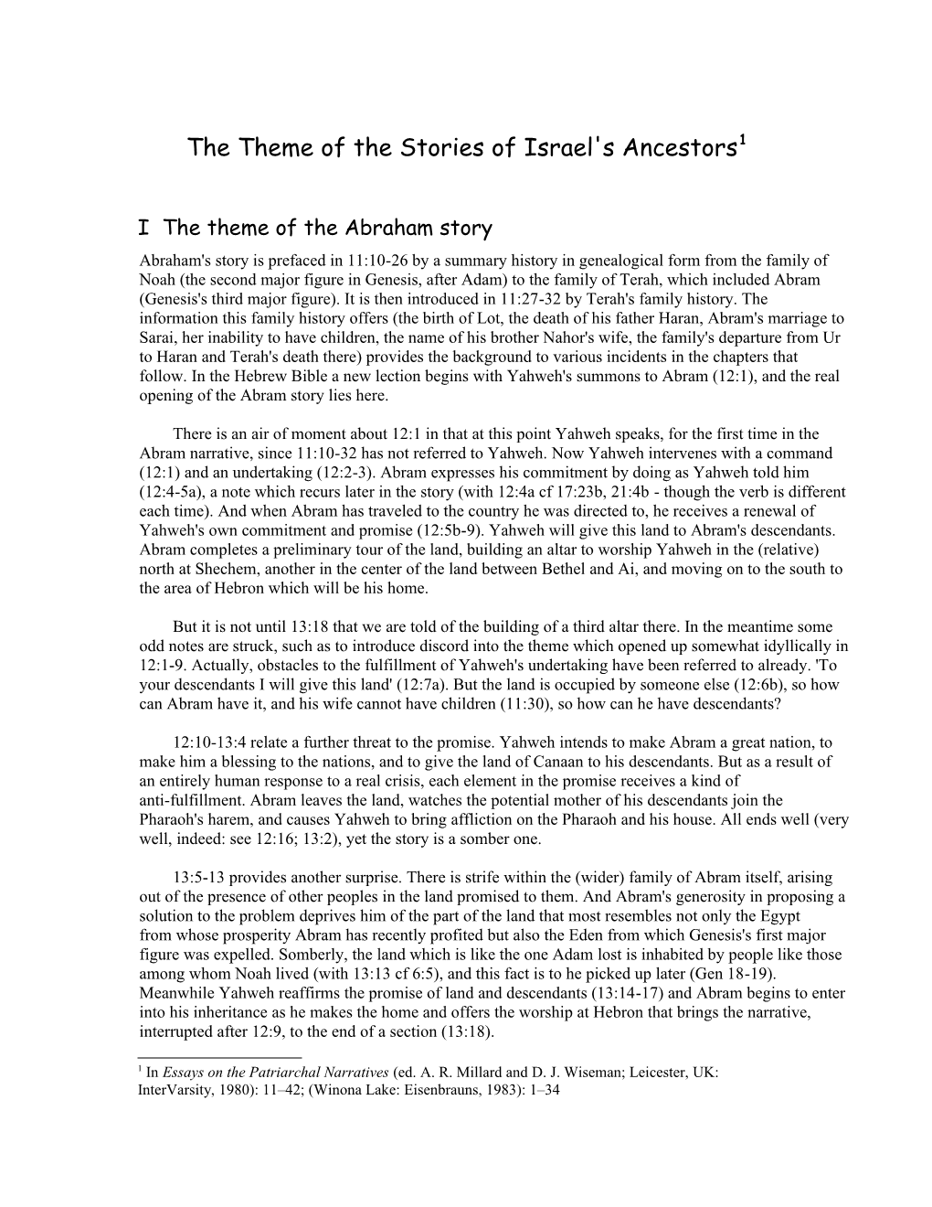 The Theme of the Stories of Israel's Ancestors