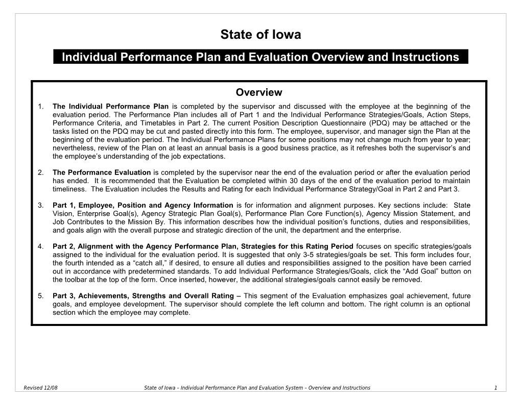 Individual Performance Plan & Evaluation - Overview & Instructions