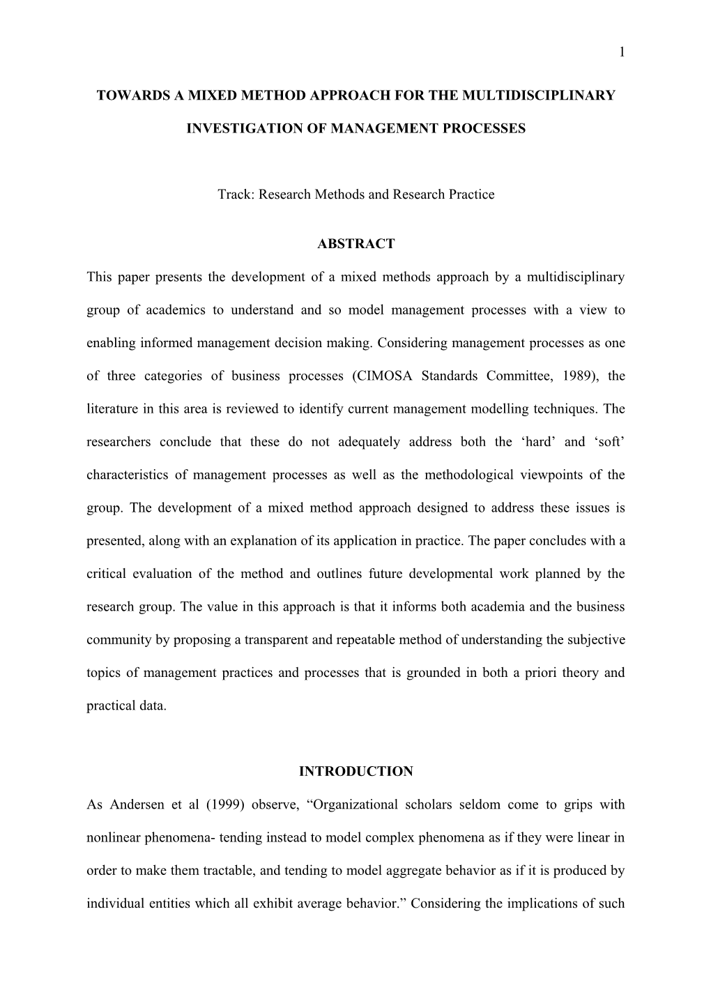 Towards a Mixed Method Approach for the Development of Management Process Models