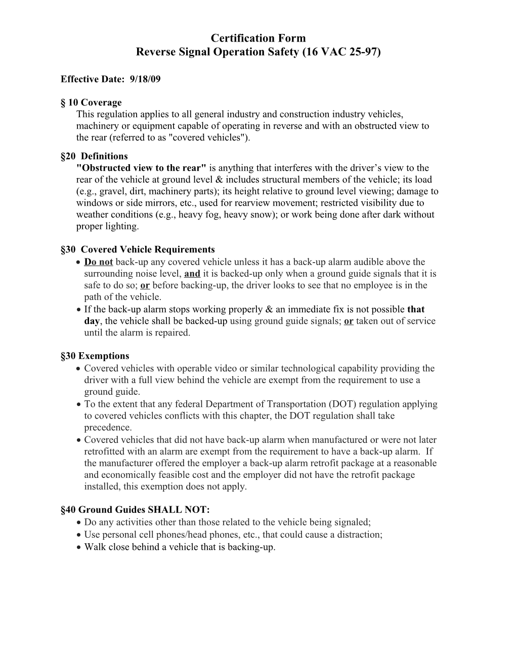 Reverse Signal Operation Safety (16 VAC 25-97)