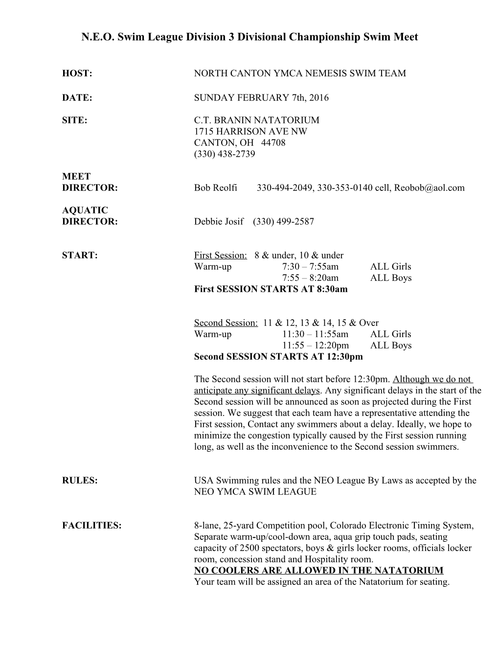 N.E.O. Swim League Division 3 Divisional Championship Swim Meet