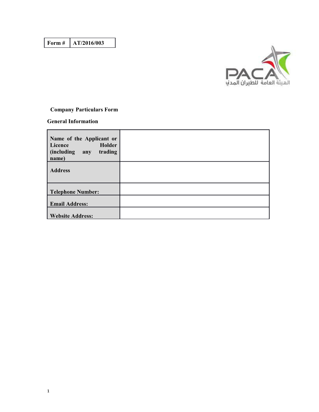 Company Particulars Form
