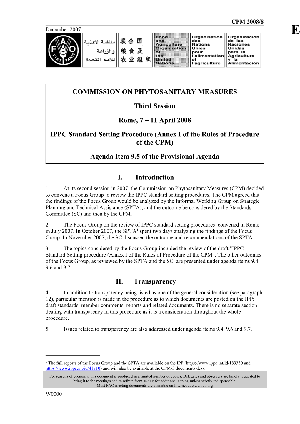 IPPC Standard Setting Procedure (Annex I of the Rules of Procedure of the CPM)