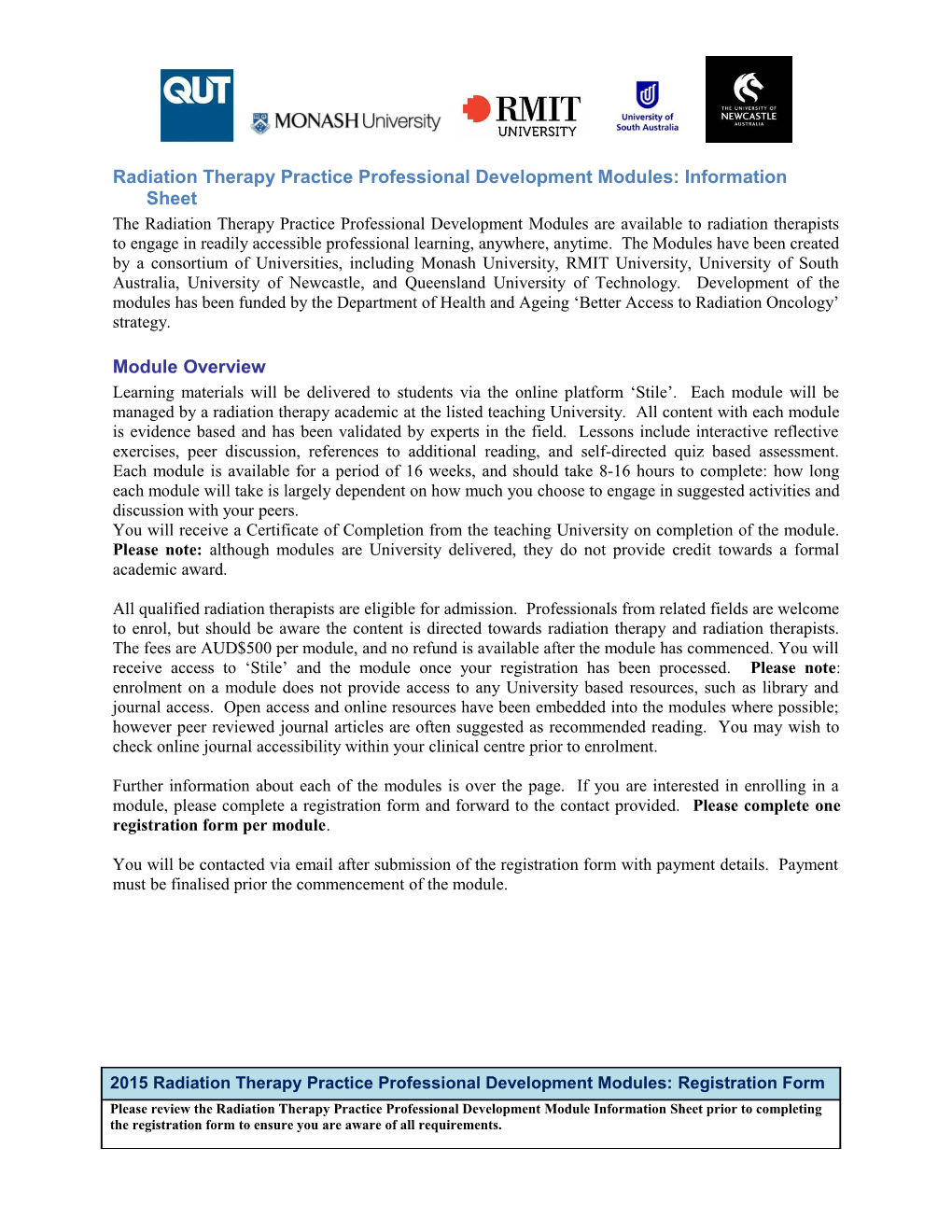 Radiation Therapy Practice Professional Development Modules: Information Sheet