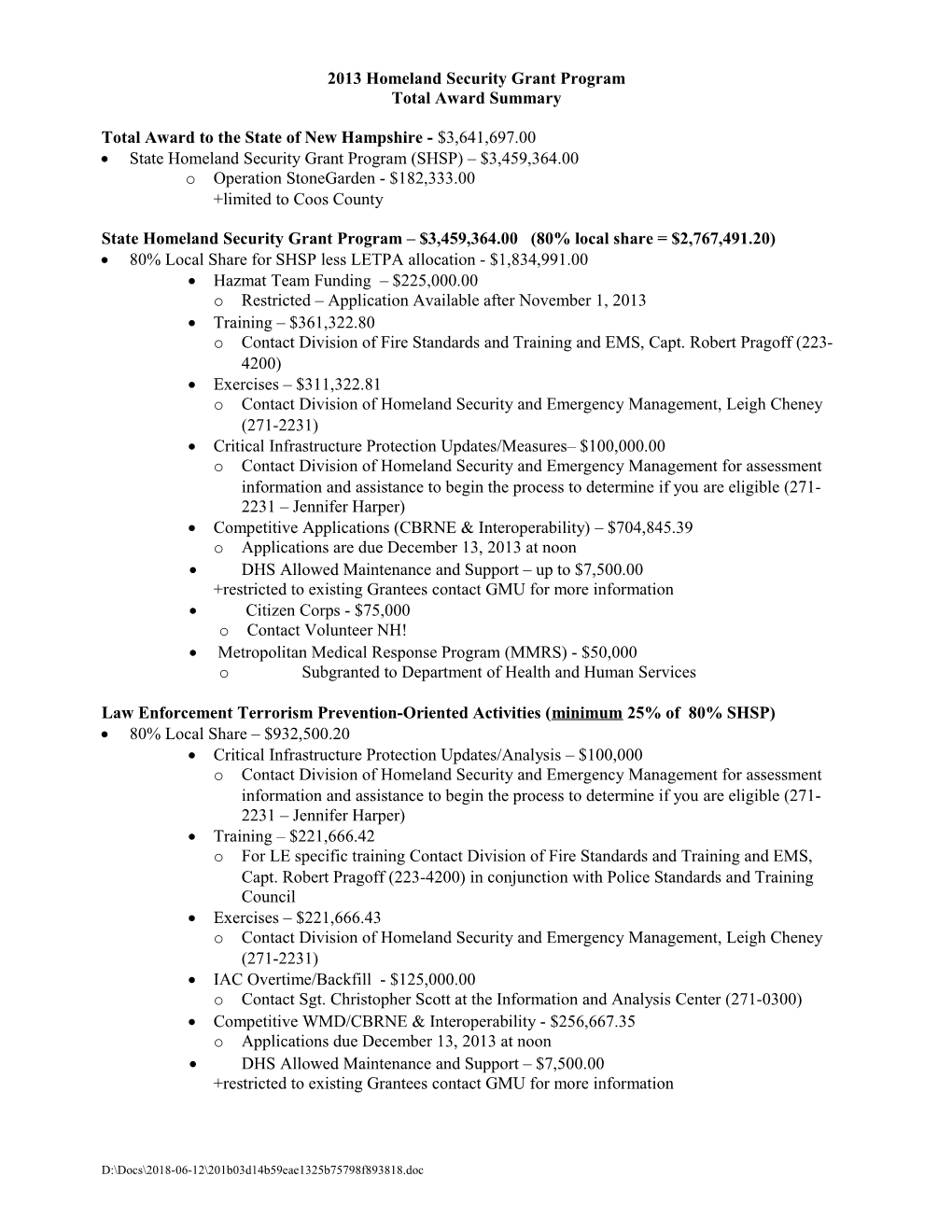 2007 Homeland Security Grant Program