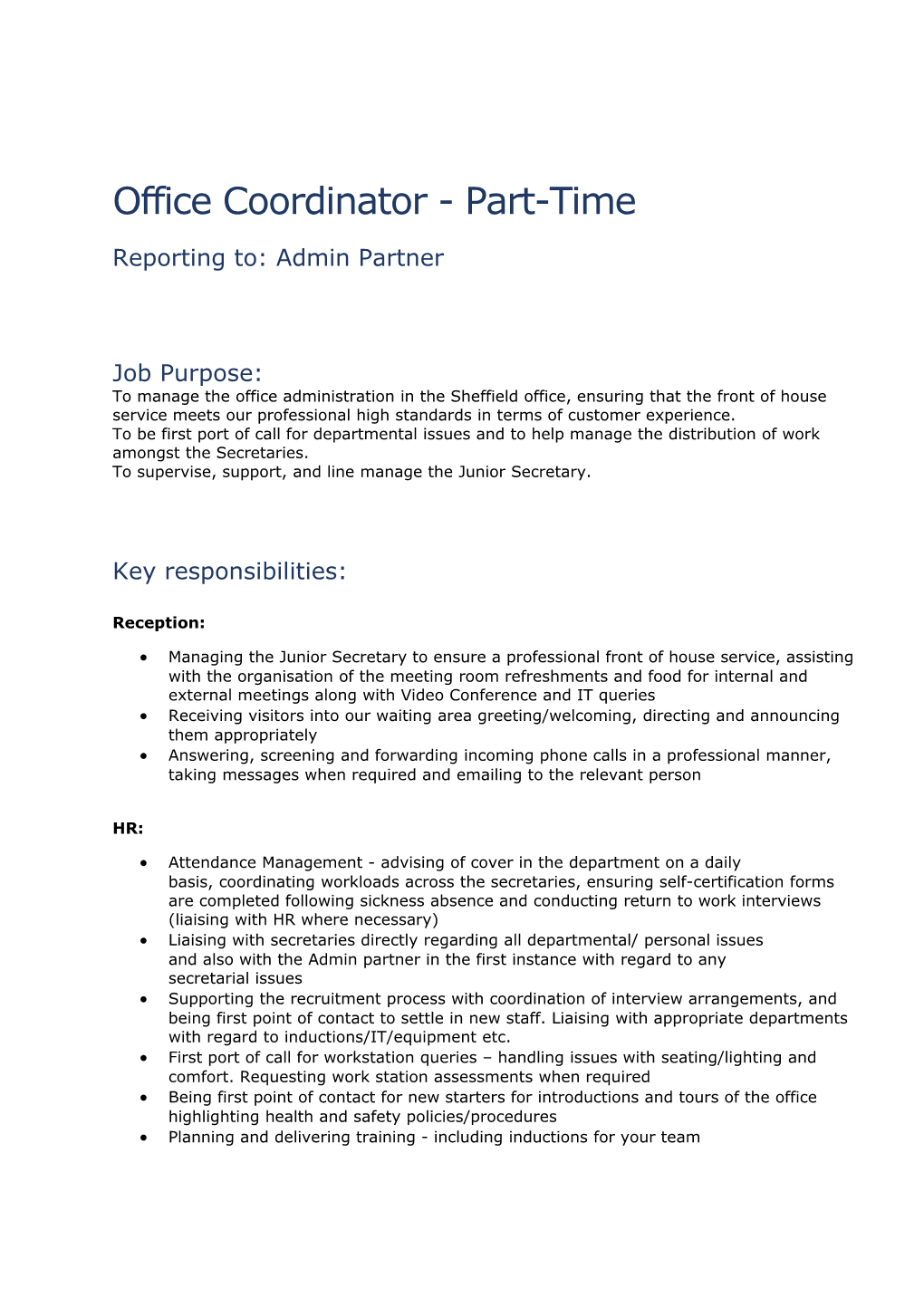 Office Coordinator - Part-Time