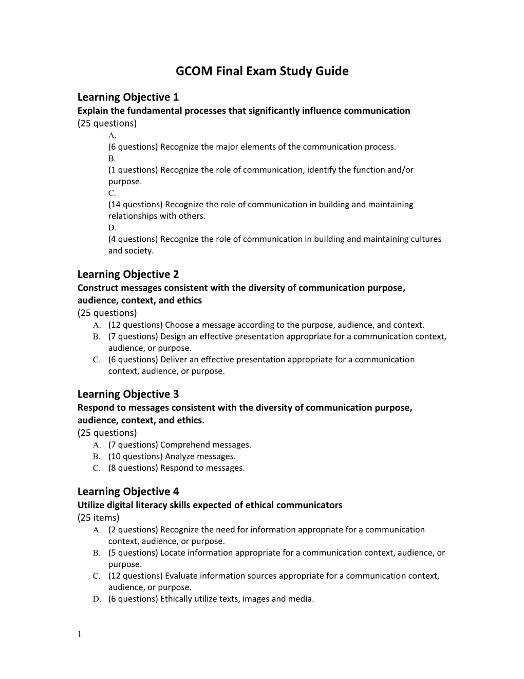 Study Guide for GCOM Final Fall 2001