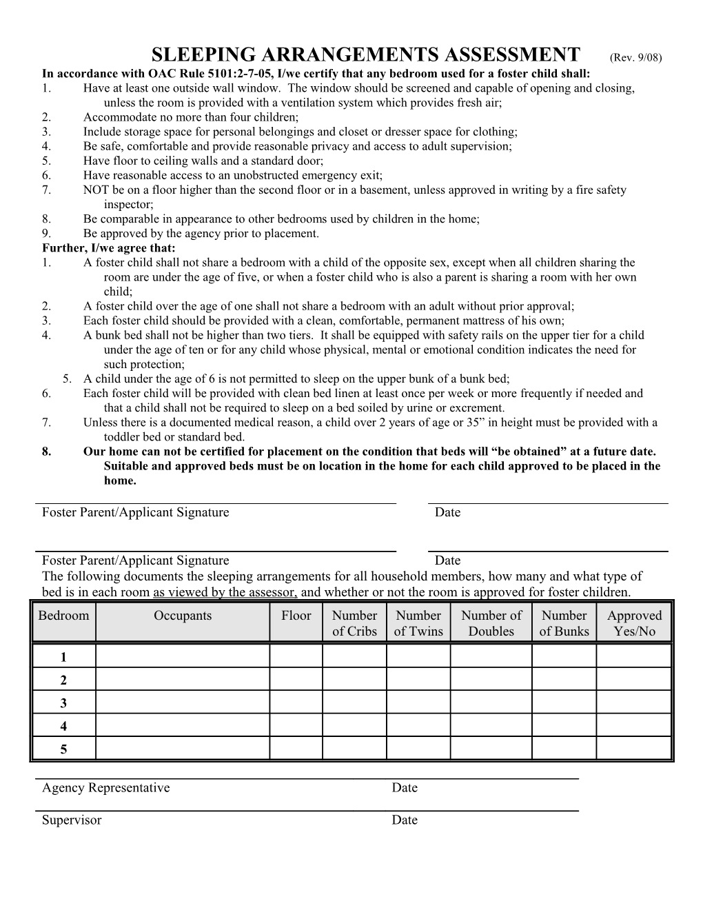 SLEEPING ARRANGEMENTS ASSESSMENT (Rev