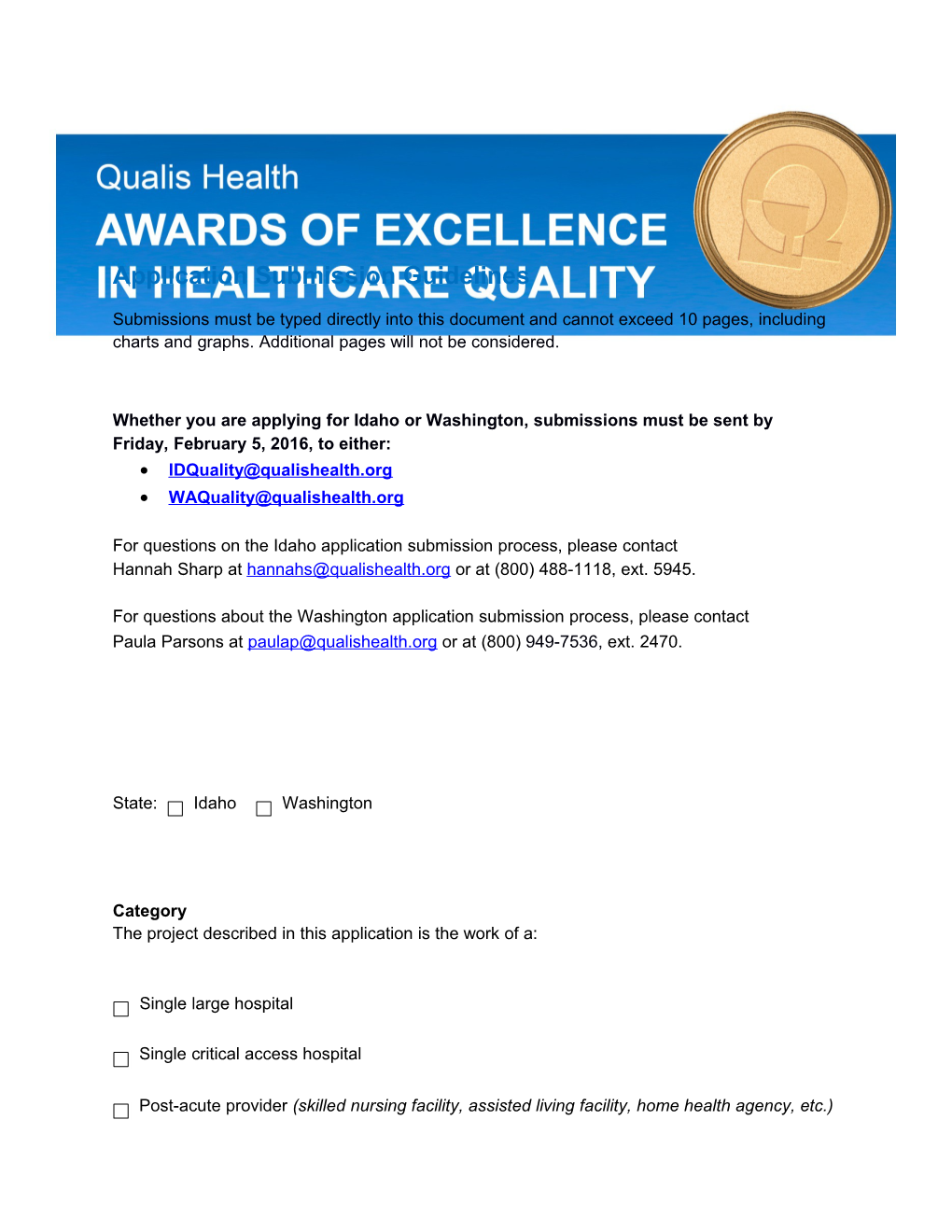 Award of Excellence in Healthcare Quality Application