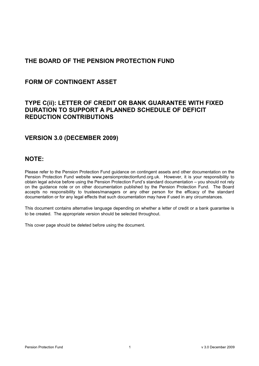 Form of Type C(Ii) Contingent Asset - Letter of Credit/Bank Guarantee (Reducing Balance)