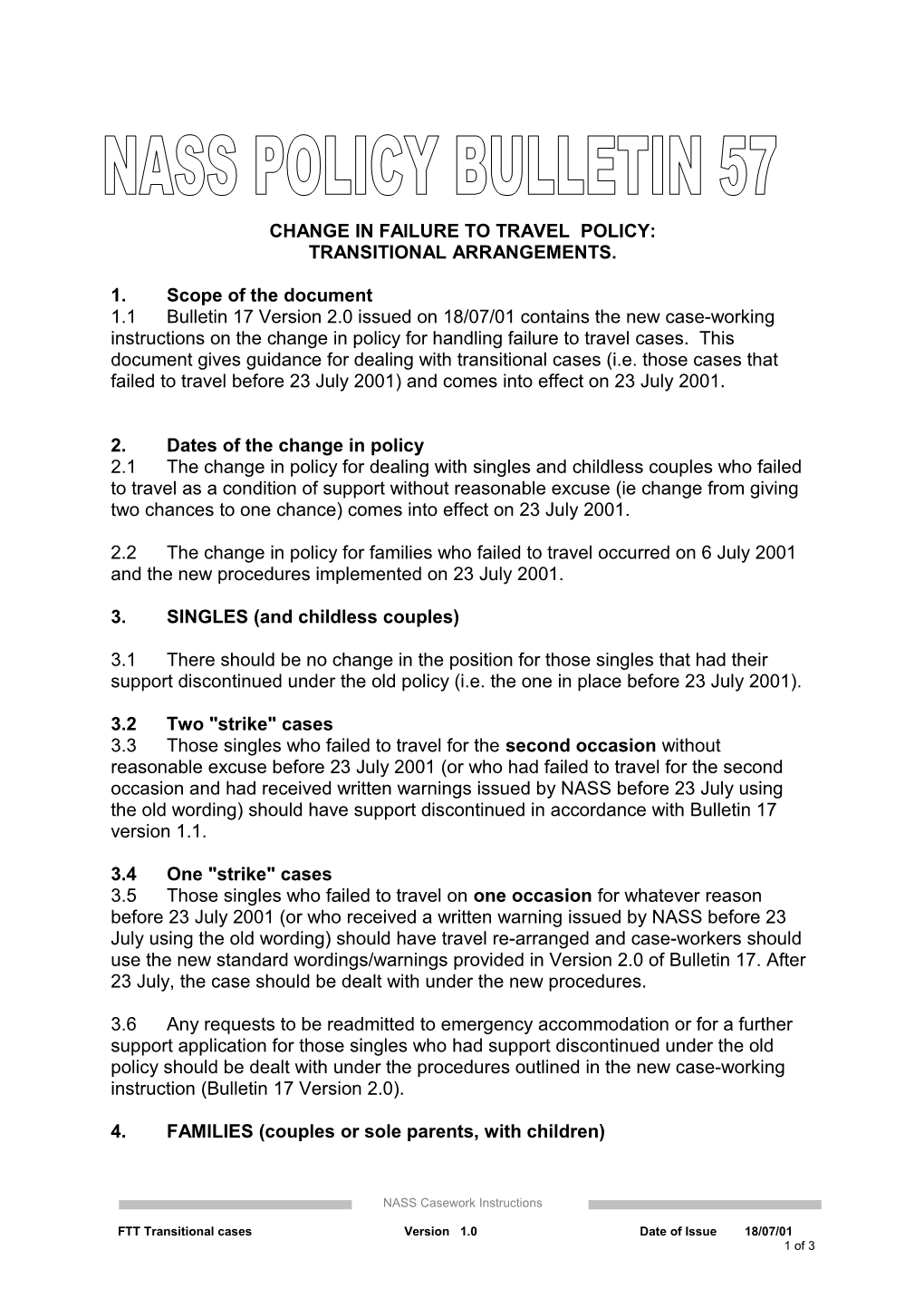 Change in Failure to Travel Policy