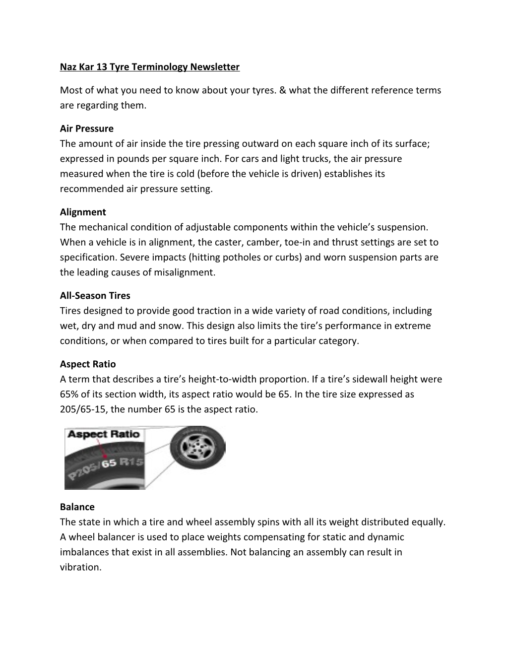 Naz Kar 13 Tyre Terminology Newsletter