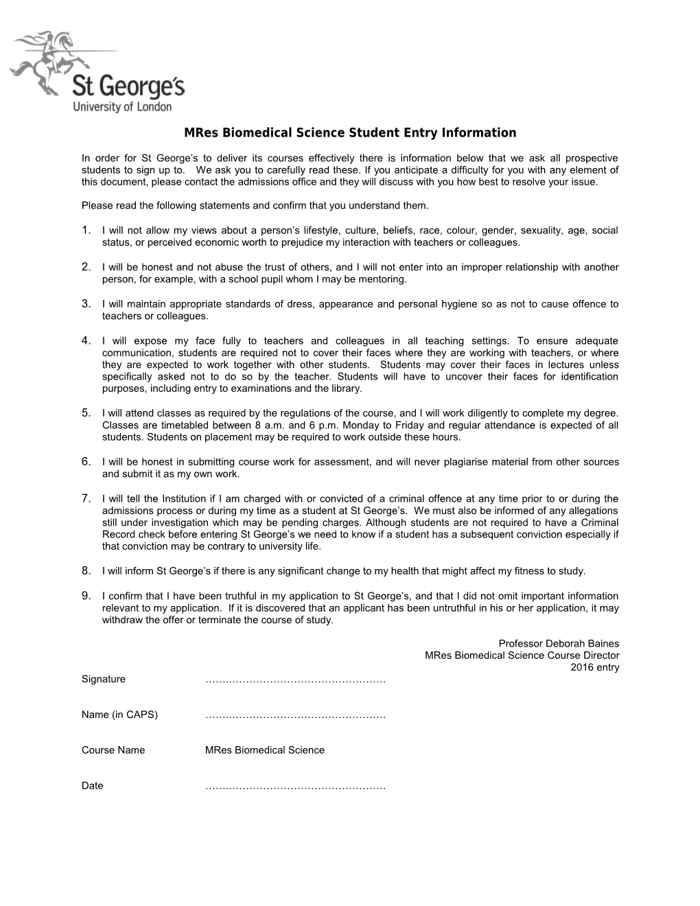 Mres Biomedical Science Student Entry Information