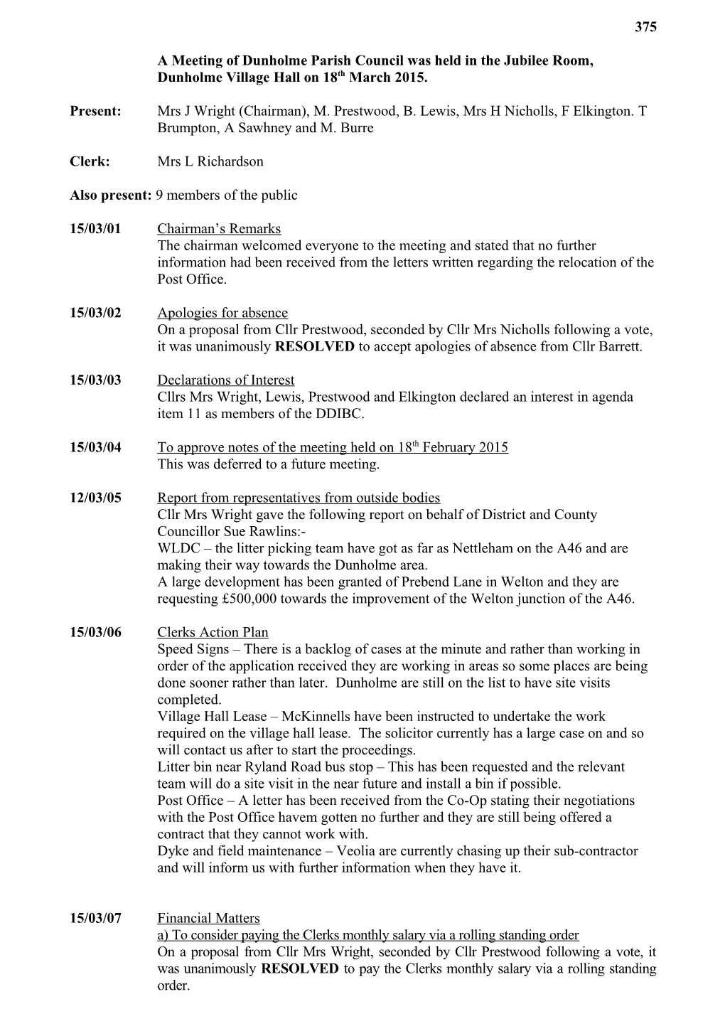 Minutes of the Dunholme Parish Council Held on 20Th November, 2002 in the Jubilee Room