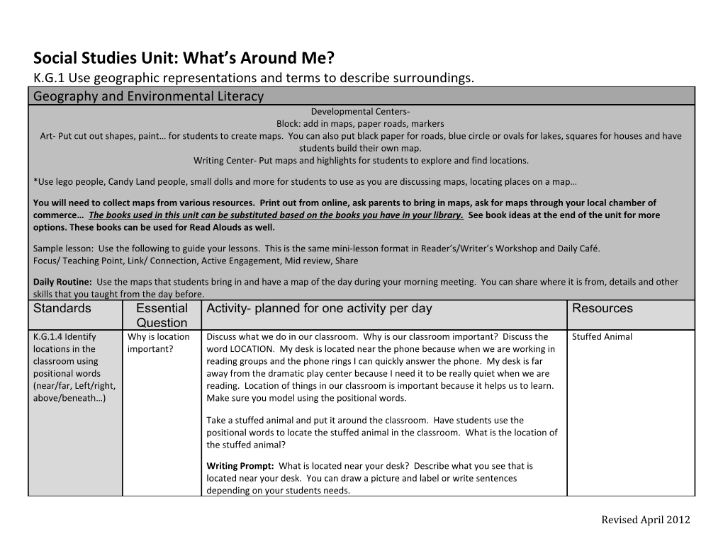 Social Studies Unit: What S Around Me?