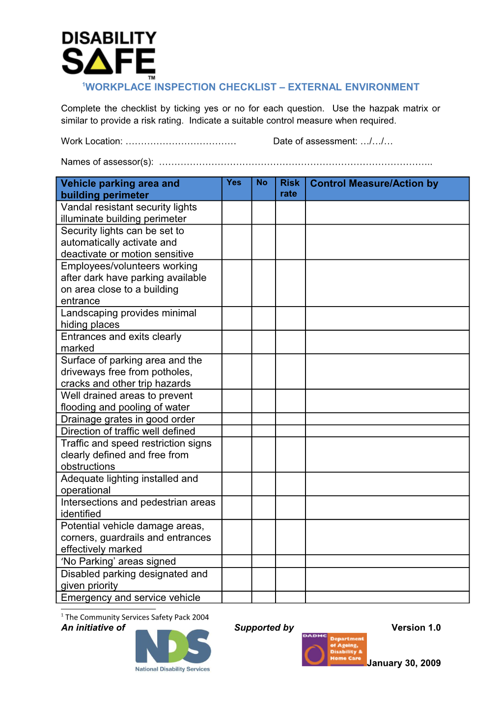 1 Workplace Inspection Checklist External Environment