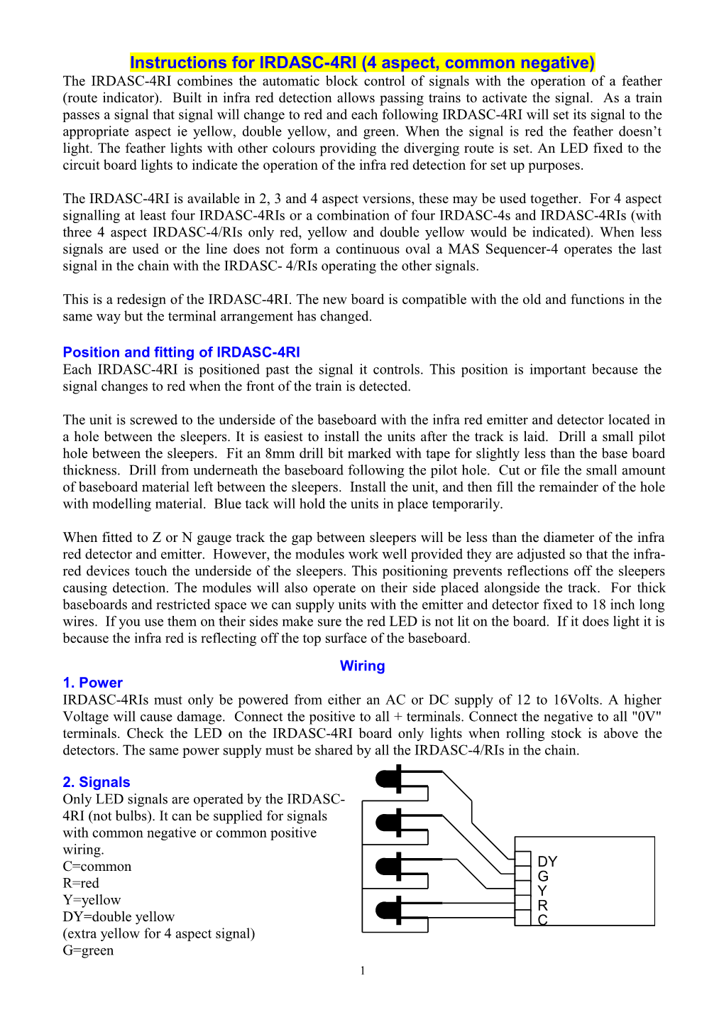 Instructions for IRDASC-4RI (4 Aspect, Common Negative)