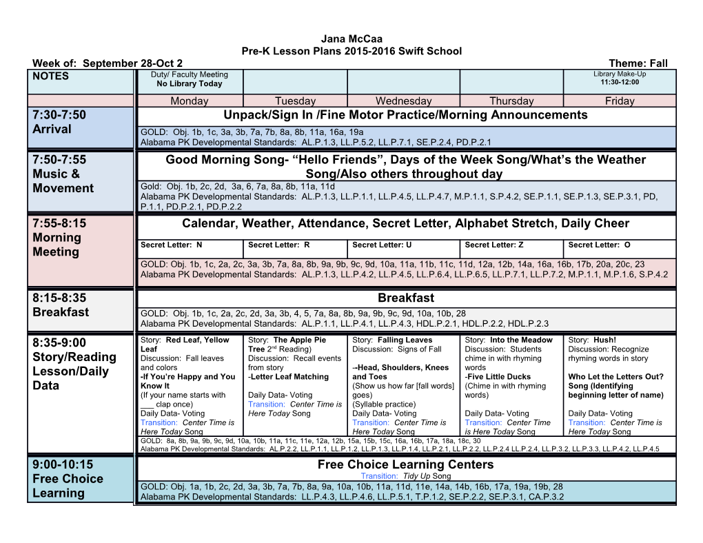 Pre-K Lesson Plans 2015-2016 Swift School