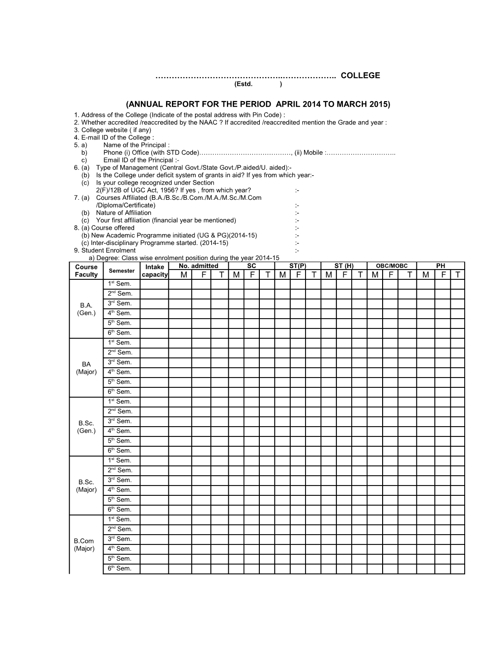 Annual Report for the Period April 2014 to March 2015