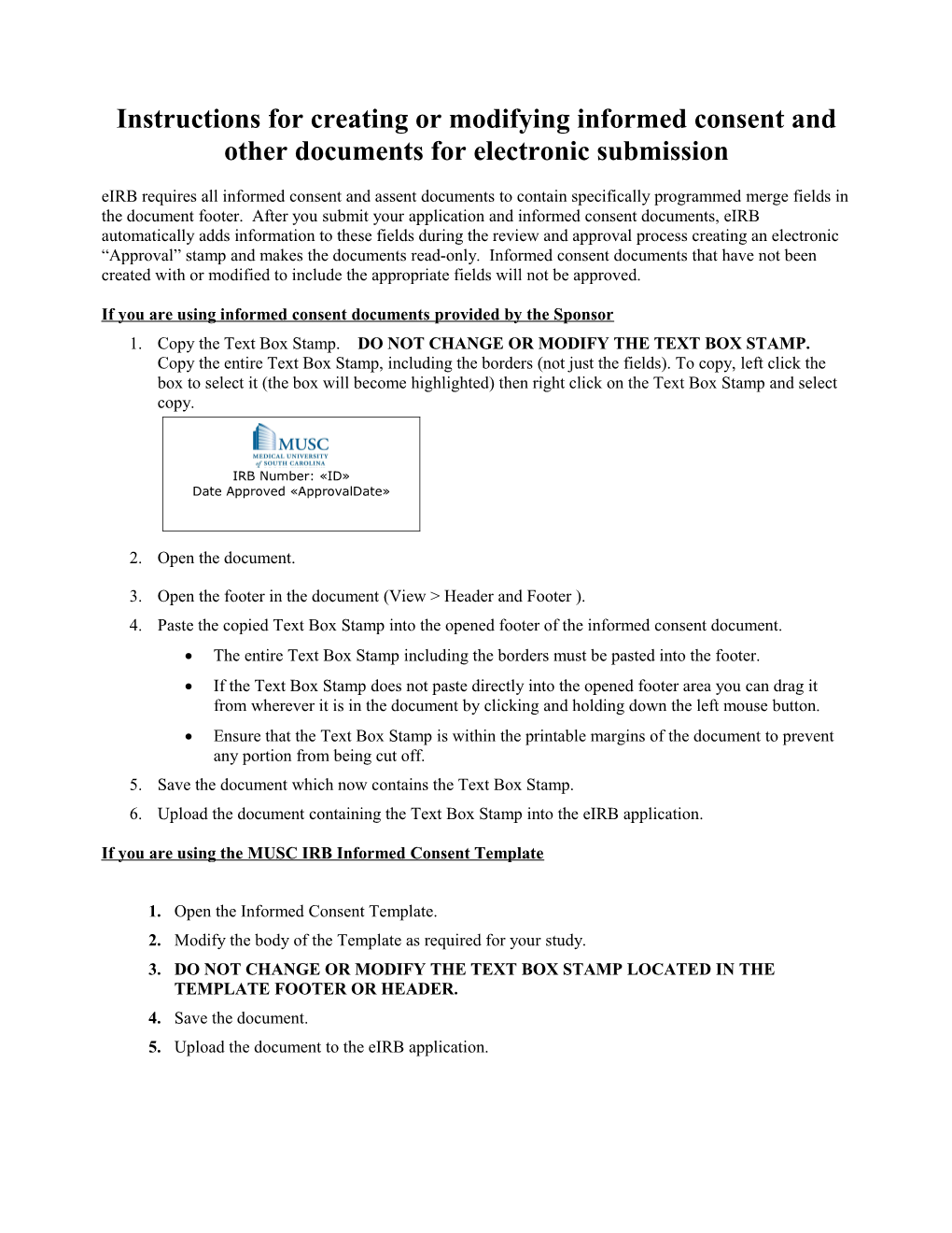 Instructions for Creating Informed Consent Documents for Electronic Submission