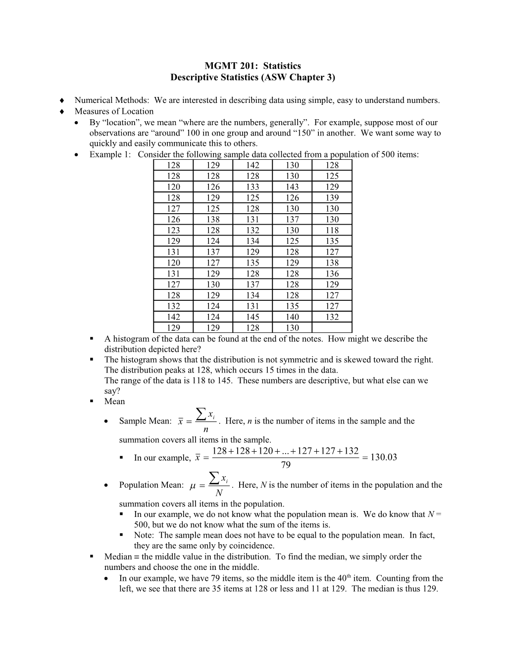 Descriptive Statistics (ASW Chapter 3)