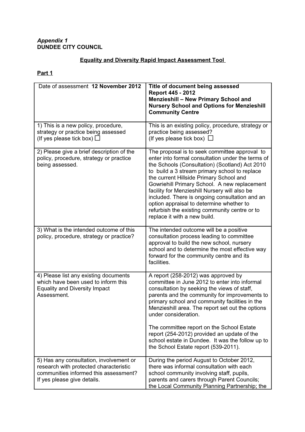 Equality and Diversity Rapid Impact Assessment Tool