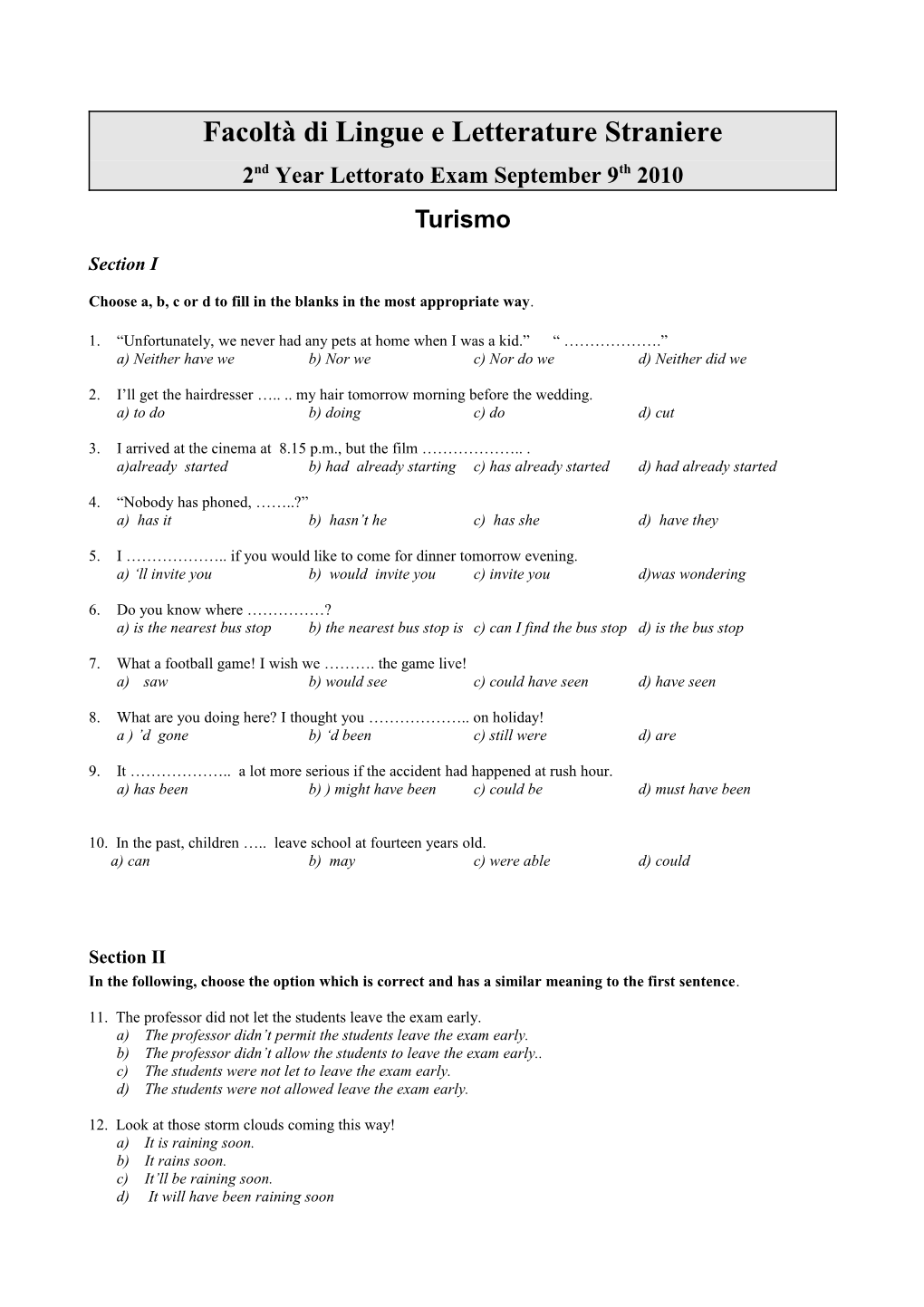 Facoltà Di Lingue E Letterature Straniere